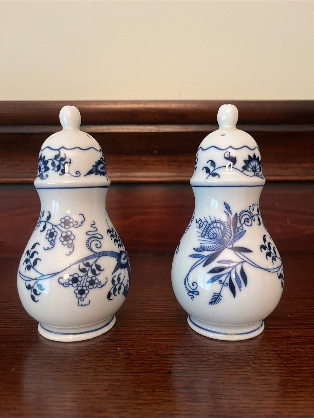 Blue Floral Porcelain Salt and Pepper Shakers - White and Blue